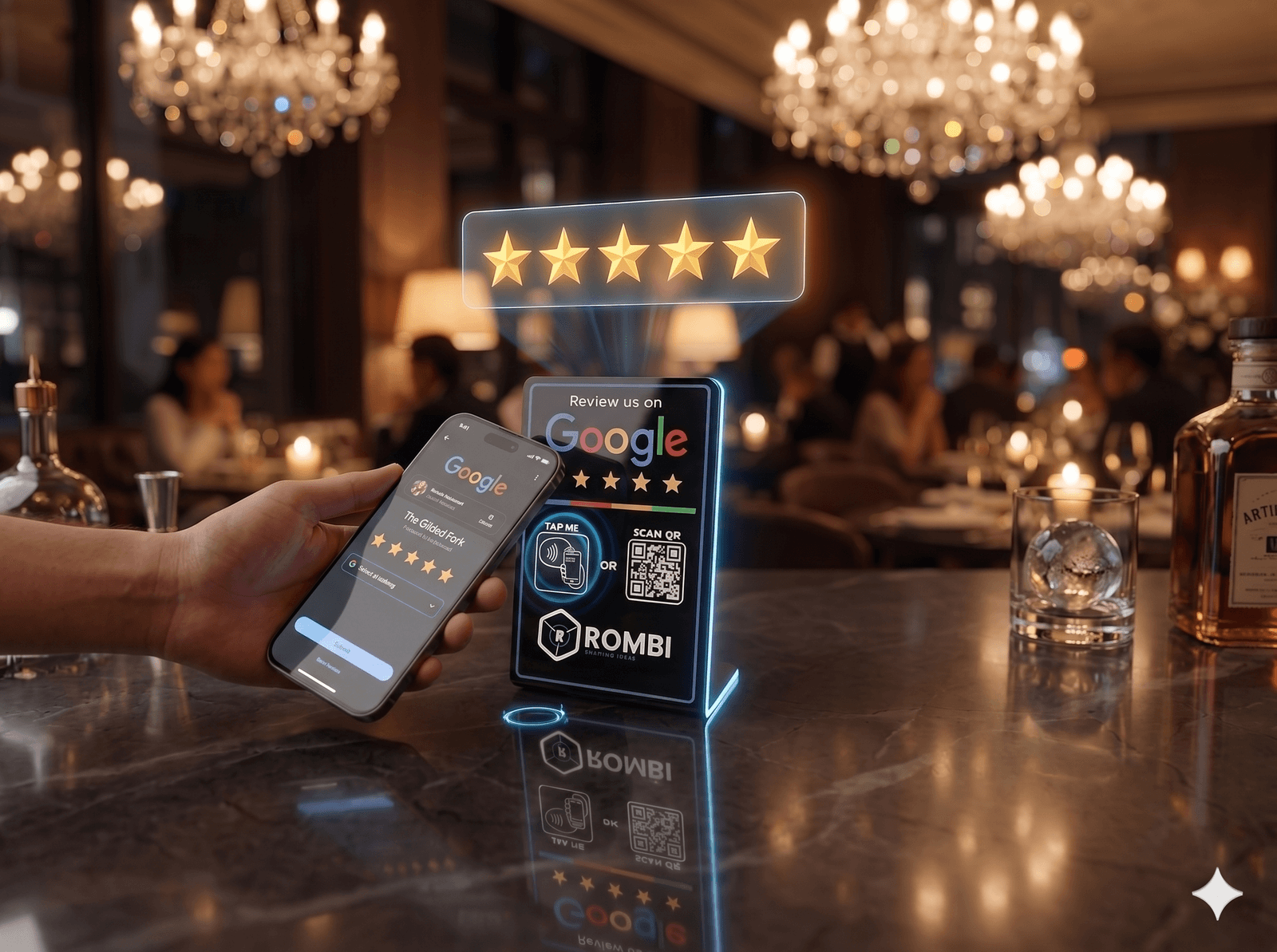 Aproximação NFC — cliente a usar o dispositivo ROMBI®